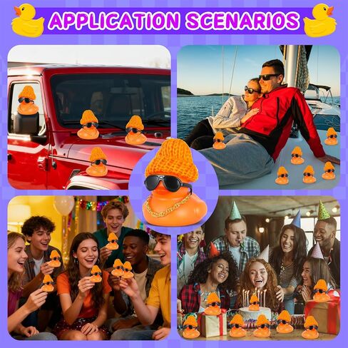 DIY Christmas Rubber Duck with Knit Hat, Glasses & Necklace - Orange Car Dashboard Decor, Squeaky Stress Relief Decorations for Car, Office in Kuwait