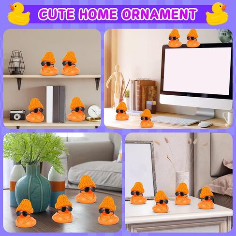 DIY Christmas Rubber Duck with Knit Hat, Glasses & Necklace - Orange Car Dashboard Decor, Squeaky Stress Relief Decorations for Car, Office in Kuwait