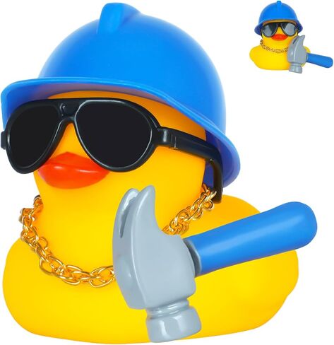 Cool Rubber Duck with Hammer, Sunglasses & Hard Hat - Dashboard Decorations for Car, Office & Car Ducking, Stress Relief Gift in Kuwait