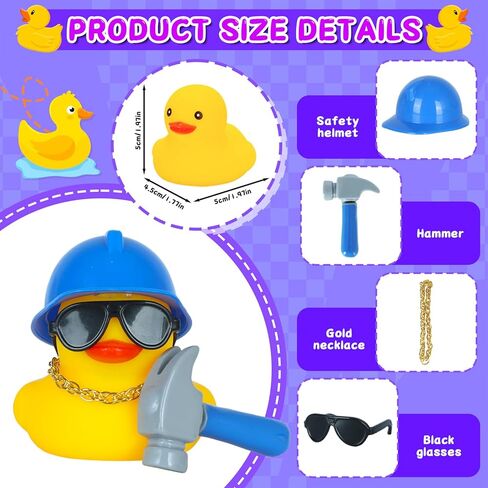 Cool Rubber Duck with Hammer, Sunglasses & Hard Hat - Dashboard Decorations for Car, Office & Car Ducking, Stress Relief Gift in Kuwait