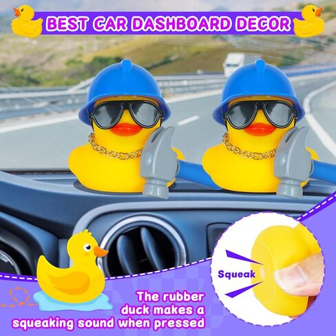 Cool Rubber Duck with Hammer, Sunglasses & Hard Hat - Dashboard Decorations for Car, Office & Car Ducking, Stress Relief Gift in Kuwait