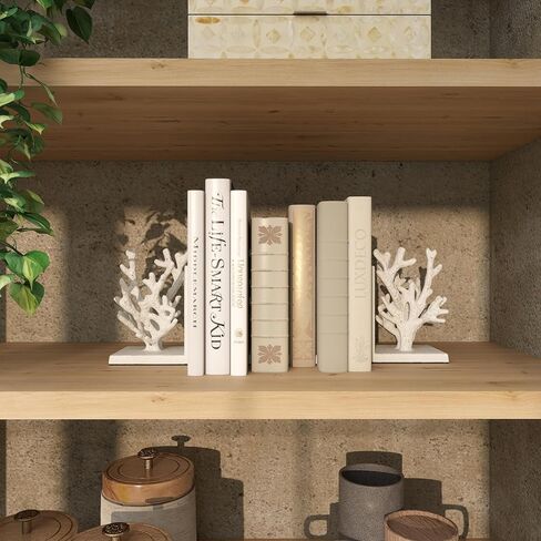 Deco 79 Metal Coral Bookends, Set of 2 5"W, 7"H, White in Kuwait