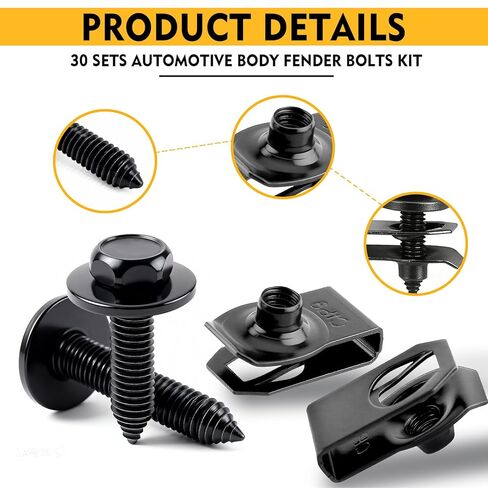 ترقية: 60 قطعة من مشابك صواميل على شكل حرف U مقاس 1/4 بوصة ومجموعة مسامير جسم سداسية الرأس، مثبتات سيارات (30 مجموعة) - مسامير مصد، ومسامير ممتصة للصدمات، وأجهزة درع سبلاش المحرك - مشابك ومسامير معدنية مقاومة للصدأ in Kuwait