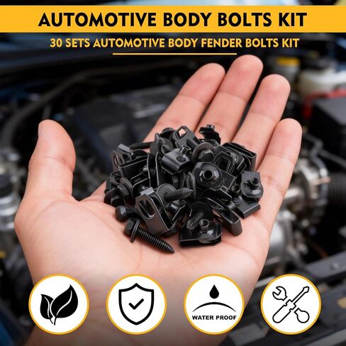 ترقية: 60 قطعة من مشابك صواميل على شكل حرف U مقاس 1/4 بوصة ومجموعة مسامير جسم سداسية الرأس، مثبتات سيارات (30 مجموعة) - مسامير مصد، ومسامير ممتصة للصدمات، وأجهزة درع سبلاش المحرك - مشابك ومسامير معدنية مقاومة للصدأ in Kuwait