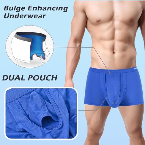 Men's Dual Pouch Underwear Boxer Briefs Elephant Nose Bulge Enhancing Breathable Comfort in Kuwait