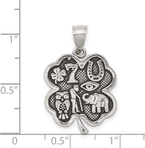 Sterling Silver Four-Leaf Clover Pendant with Horseshoe, Evil Eye, Number Seven, Elephant and Symbols for Good Luck, Spiritual Energy, Protection Amulet, Unisex Charm for Symbolic Jewelry Collections in Saudi Arabia