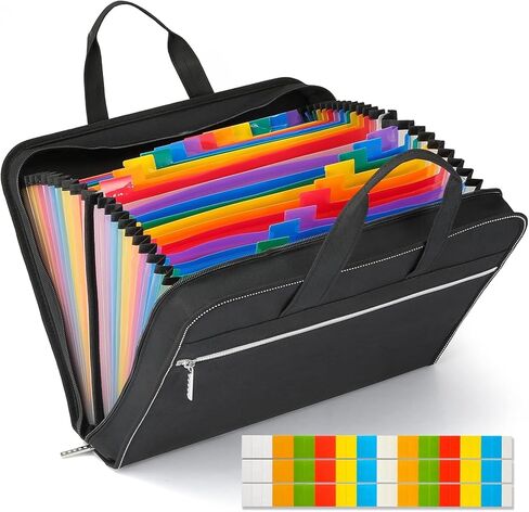 Accordian File Organizer with Handle,26 Pockets Expanding File Folder, Portable Cloth Document Organizer Accordion File Keeper for Letter Size / A4 File, for Office, School-Black in Saudi Arabia