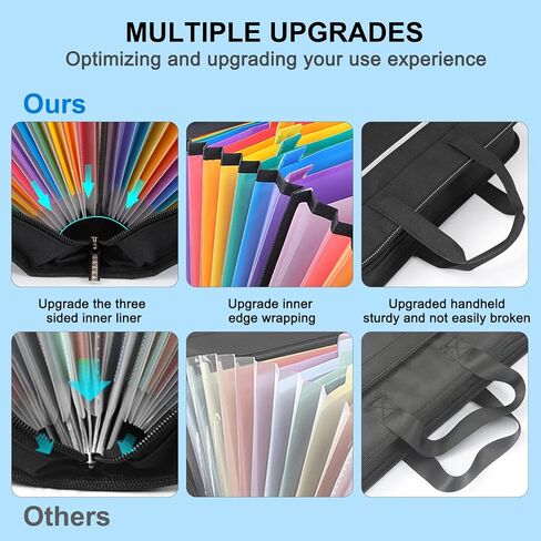 Accordian File Organizer with Handle,26 Pockets Expanding File Folder, Portable Cloth Document Organizer Accordion File Keeper for Letter Size / A4 File, for Office, School-Black in Saudi Arabia