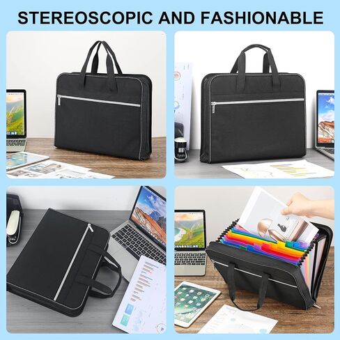 Accordian File Organizer with Handle,26 Pockets Expanding File Folder, Portable Cloth Document Organizer Accordion File Keeper for Letter Size / A4 File, for Office, School-Black in Saudi Arabia
