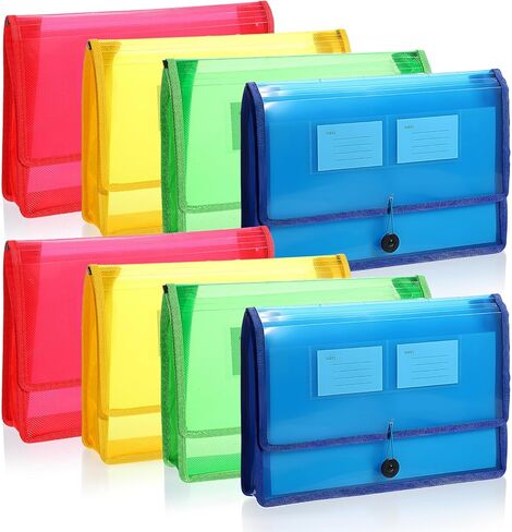 8 Pack Plastic Expanding File Folder with Elastic Cord & Button Closure, Waterproof Transparent Colorful File Folder Organizer Holder Accordion File Pouch for Office/School, Fit Letter/A4 Size in Saudi Arabia