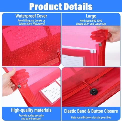 8 Pack Plastic Expanding File Folder with Elastic Cord & Button Closure, Waterproof Transparent Colorful File Folder Organizer Holder Accordion File Pouch for Office/School, Fit Letter/A4 Size in Saudi Arabia