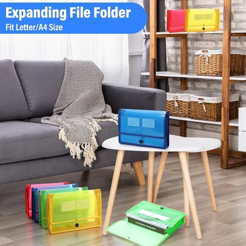 8 Pack Plastic Expanding File Folder with Elastic Cord & Button Closure, Waterproof Transparent Colorful File Folder Organizer Holder Accordion File Pouch for Office/School, Fit Letter/A4 Size in Saudi Arabia