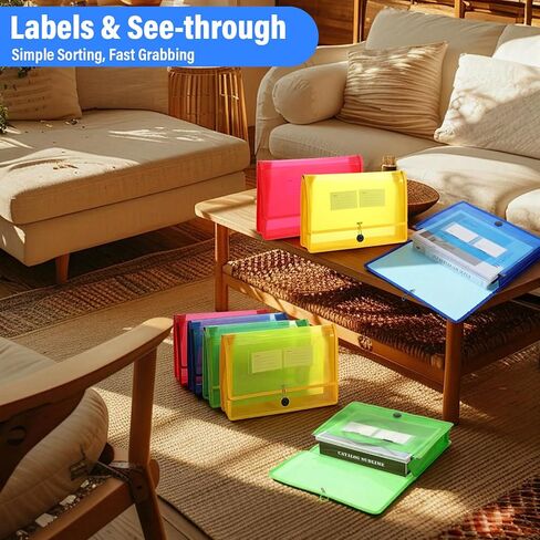 8 Pack Plastic Expanding File Folder with Elastic Cord & Button Closure, Waterproof Transparent Colorful File Folder Organizer Holder Accordion File Pouch for Office/School, Fit Letter/A4 Size in Saudi Arabia