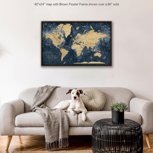 HolyCowCanvas خريطة العالم ذات الدبوس الذهبي والكحلي المخصص على القماش لتتبع الرحلات، لوحة دبوس لخريطة العالم، متتبع سفر البقرة المقدسة in Kuwait