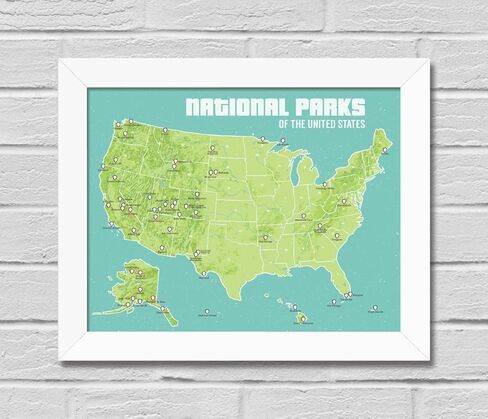 Best Maps Ever US National Parks Checklist Map 11x14 Print (Green & Turquoise) in Kuwait