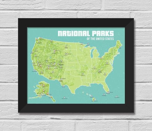 Best Maps Ever US National Parks Checklist Map 11x14 Print (Green & Turquoise) in Kuwait