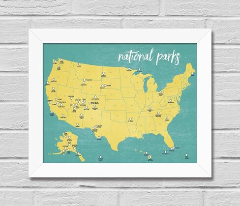 Best Maps Ever US National Parks Checklist Map 11x14 Print (Green & Turquoise) in Kuwait