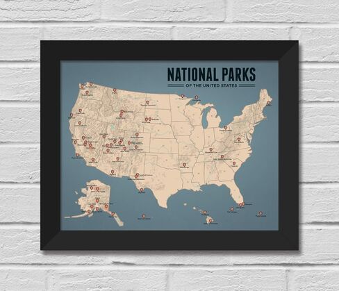Best Maps Ever US National Parks Checklist Map 11x14 Print (Green & Turquoise) in Kuwait