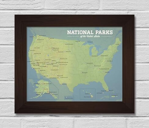 Best Maps Ever US National Parks Checklist Map 11x14 Print (Green & Turquoise) in Kuwait