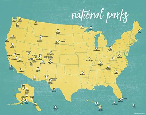 Best Maps Ever US National Parks Checklist Map 11x14 Print (Green & Turquoise) in Kuwait