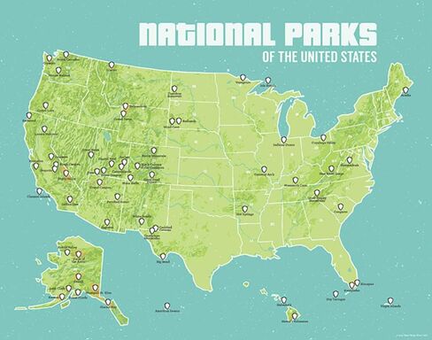 Best Maps Ever US National Parks Checklist Map 11x14 Print (Green & Turquoise) in Kuwait