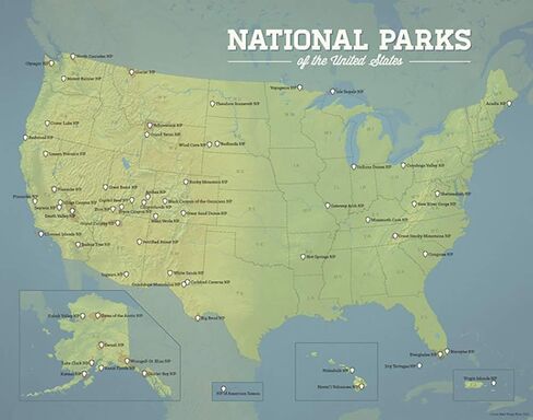 Best Maps Ever US National Parks Checklist Map 11x14 Print (Green & Turquoise) in Kuwait