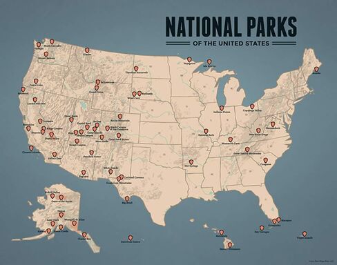 Best Maps Ever US National Parks Checklist Map 11x14 Print (Green & Turquoise) in Kuwait