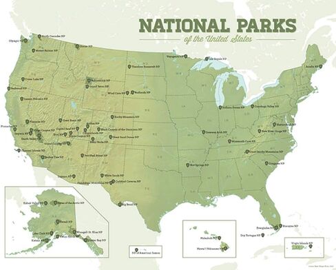 Best Maps Ever US National Parks Checklist Map 11x14 Print (Green & Turquoise) in Kuwait