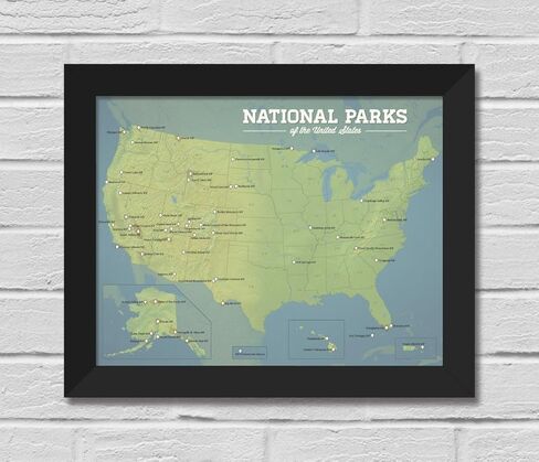 Best Maps Ever US National Parks Checklist Map 11x14 Print (Green & Turquoise) in Kuwait