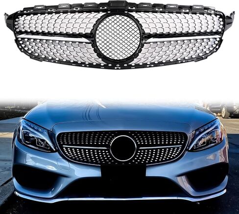 Diamond C Class Grill with LED Emblem Front Grille for Mercedes Benz C300 C200 C250 C350 C180 C43 AMG 2015 2016 2017 2018, NOT Fit for C63 AMG in Saudi Arabia
