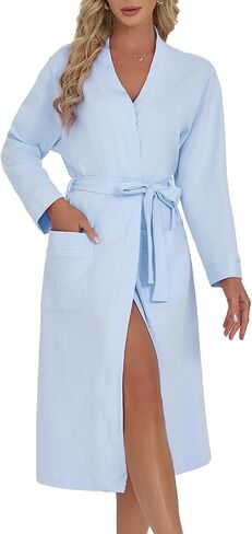 U2SKIIN Womens Premium 100% Cotton Robe, Soft Lightweight Long Bathrobe, Kimono Spa Sleepwear with Pockets in Saudi Arabia