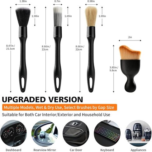 8PCS Car Detailing Brush Set, Ultra Soft Boars Hair Car Interior Detailing Brushes, Premium Car Wash Brush Kit for Professional Results ﻿Car Duster Interior or Exterior, Car Accessories Interior Tools in Kuwait