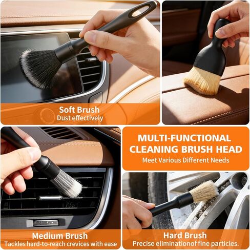 8PCS Car Detailing Brush Set, Ultra Soft Boars Hair Car Interior Detailing Brushes, Premium Car Wash Brush Kit for Professional Results ﻿Car Duster Interior or Exterior, Car Accessories Interior Tools in Kuwait