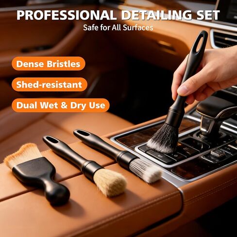 8PCS Car Detailing Brush Set, Ultra Soft Boars Hair Car Interior Detailing Brushes, Premium Car Wash Brush Kit for Professional Results ﻿Car Duster Interior or Exterior, Car Accessories Interior Tools in Kuwait