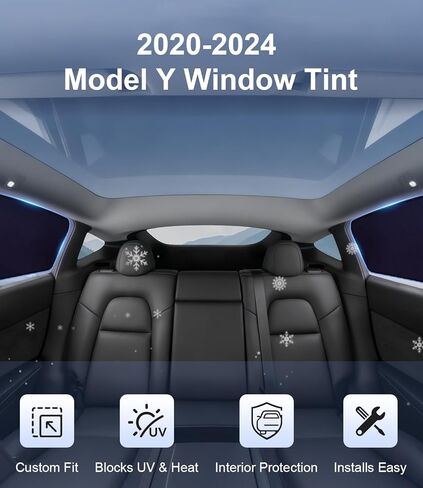 مظلة النافذة الجانبية الخلفية لسيارة تسلا موديل Y 2020-2024 | التصاق ثابت، سهل التركيب والإزالة، ظل خصوصية شبه شفاف | ليس لـ 2025 2026 موديل Y جونيبر in Kuwait