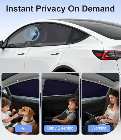 مظلة النافذة الجانبية الخلفية لسيارة تسلا موديل Y 2020-2024 | التصاق ثابت، سهل التركيب والإزالة، ظل خصوصية شبه شفاف | ليس لـ 2025 2026 موديل Y جونيبر in Kuwait