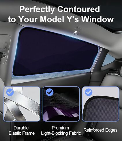 مظلة النافذة الجانبية الخلفية لسيارة تسلا موديل Y 2020-2024 | التصاق ثابت، سهل التركيب والإزالة، ظل خصوصية شبه شفاف | ليس لـ 2025 2026 موديل Y جونيبر in Kuwait