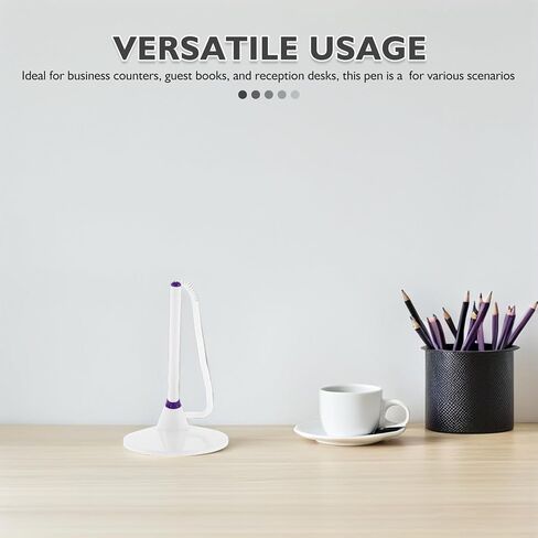 4pcs Purple 0.5mm Desk Pen with Stand and Chain, Smooth Writing Security Signature Pens for Office, Bank, Hotel Counter Use in Saudi Arabia