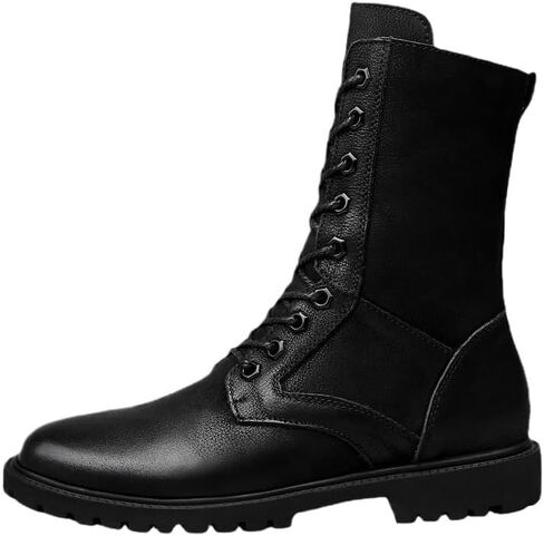 Shoes Men's Fashionable Black High-top Leather Boots Versatile Round-toe Lace-up Shoes for Travel Outdoor Activities Men Comfortable Soft-soled Shoes in Saudi Arabia