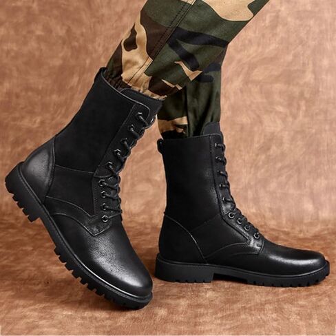 Shoes Men's Fashionable Black High-top Leather Boots Versatile Round-toe Lace-up Shoes for Travel Outdoor Activities Men Comfortable Soft-soled Shoes in Saudi Arabia