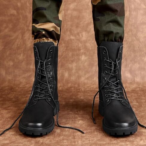 Shoes Men's Fashionable Black High-top Leather Boots Versatile Round-toe Lace-up Shoes for Travel Outdoor Activities Men Comfortable Soft-soled Shoes in Saudi Arabia