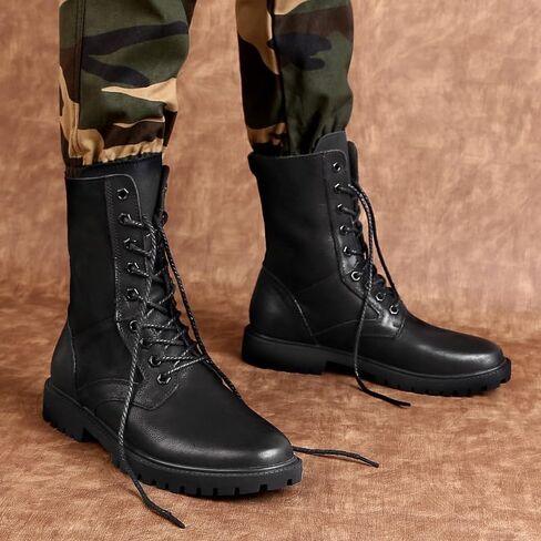 Shoes Men's Fashionable Black High-top Leather Boots Versatile Round-toe Lace-up Shoes for Travel Outdoor Activities Men Comfortable Soft-soled Shoes in Saudi Arabia