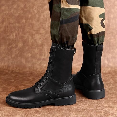 Shoes Men's Fashionable Black High-top Leather Boots Versatile Round-toe Lace-up Shoes for Travel Outdoor Activities Men Comfortable Soft-soled Shoes in Saudi Arabia