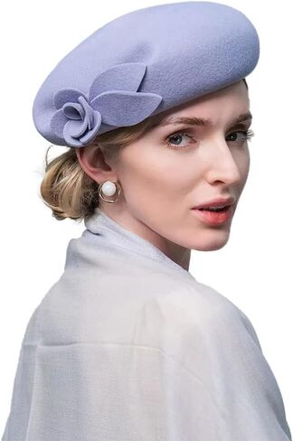 Wool Felt Fedora Beret Hats for Women French Elegant Church Camel Cap Flower Wedding Cocktail Tea Party Floppy Hat in Saudi Arabia