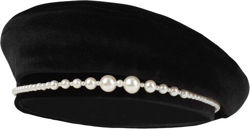 المرأة قبعة بيريه الأناقة المخملية قبعة الموضة الفرنسية اللؤلؤ الفنان قبعة قبعة خمر قبعة صغيرة in Kuwait