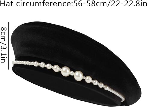 المرأة قبعة بيريه الأناقة المخملية قبعة الموضة الفرنسية اللؤلؤ الفنان قبعة قبعة خمر قبعة صغيرة in Kuwait