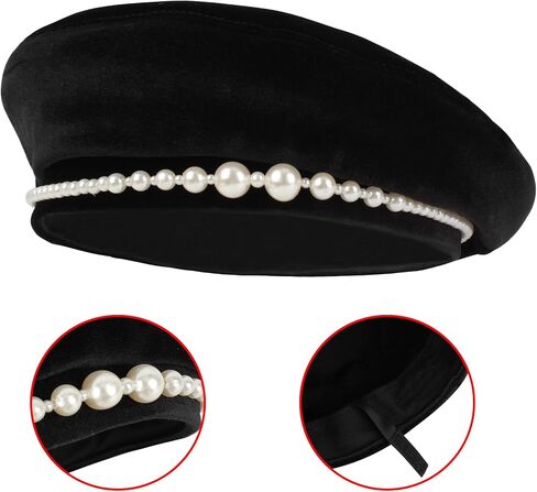 المرأة قبعة بيريه الأناقة المخملية قبعة الموضة الفرنسية اللؤلؤ الفنان قبعة قبعة خمر قبعة صغيرة in Kuwait