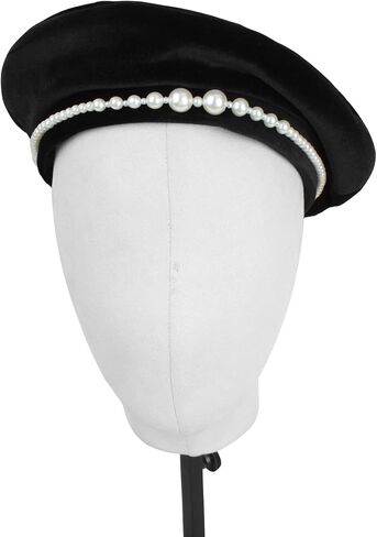 المرأة قبعة بيريه الأناقة المخملية قبعة الموضة الفرنسية اللؤلؤ الفنان قبعة قبعة خمر قبعة صغيرة in Kuwait