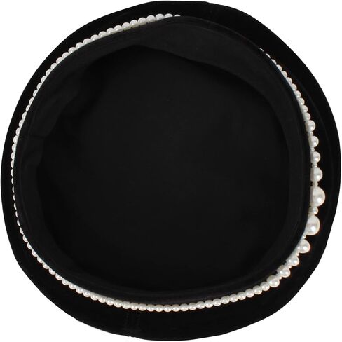 المرأة قبعة بيريه الأناقة المخملية قبعة الموضة الفرنسية اللؤلؤ الفنان قبعة قبعة خمر قبعة صغيرة in Kuwait