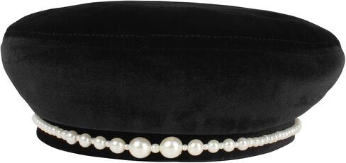 المرأة قبعة بيريه الأناقة المخملية قبعة الموضة الفرنسية اللؤلؤ الفنان قبعة قبعة خمر قبعة صغيرة in Kuwait